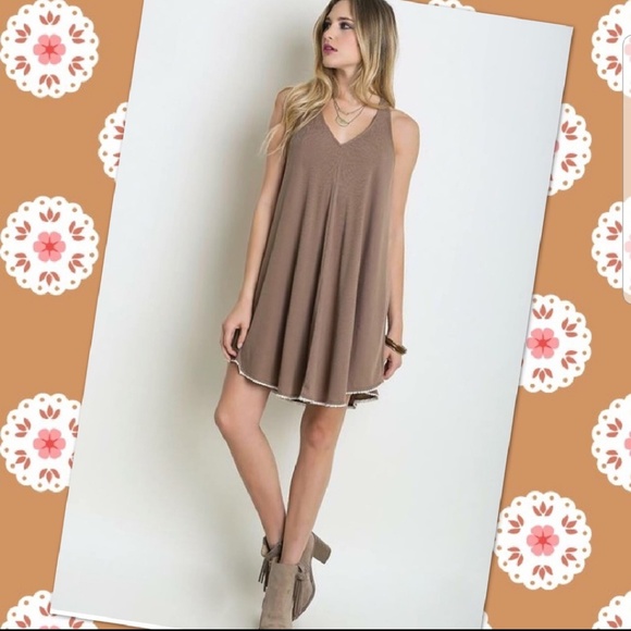 Umgee Dresses & Skirts - Cross back tan dress